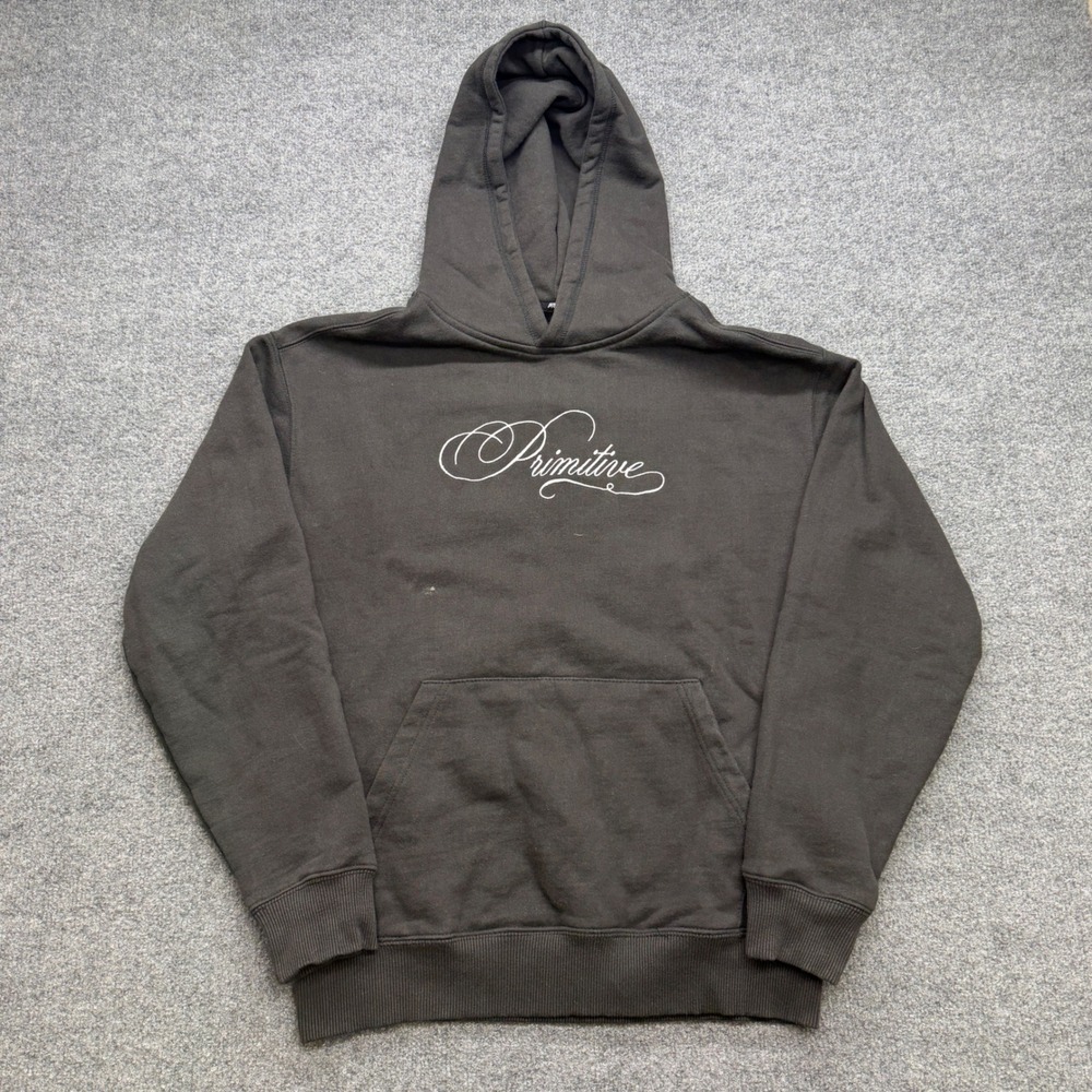 Primitive Skateboarding Mens Small Black Crown Flame Graphic Script Logo Hoodie
